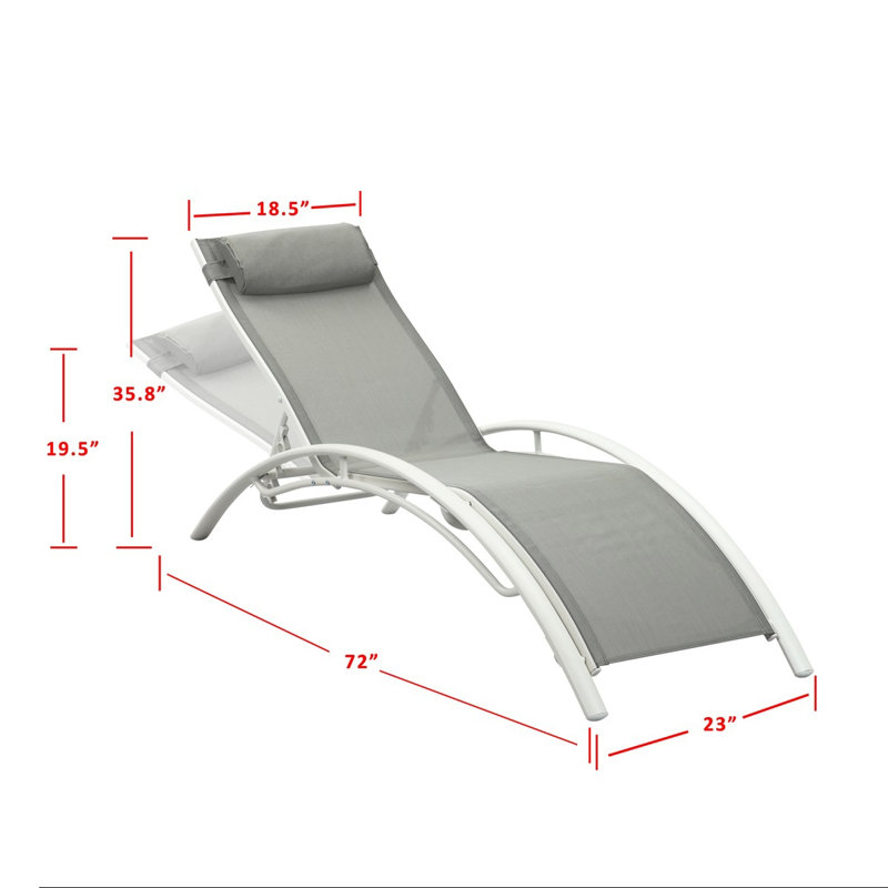 Chaise longue simple inclinable Tracei, Gris, Blanc