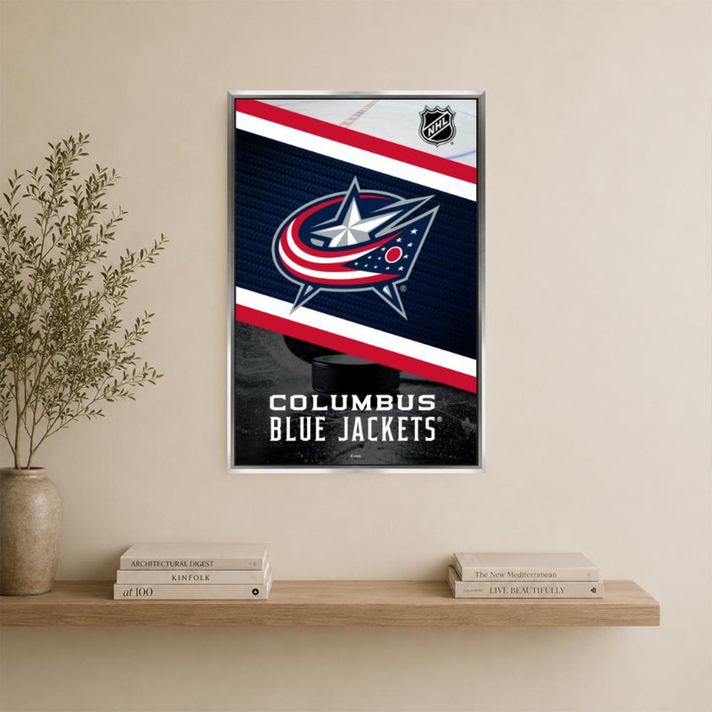 Décoration murale des Blue Jackets de Columbus (NHL), H 36 po x l 24 po, Cadre flottant biseauté, Argent