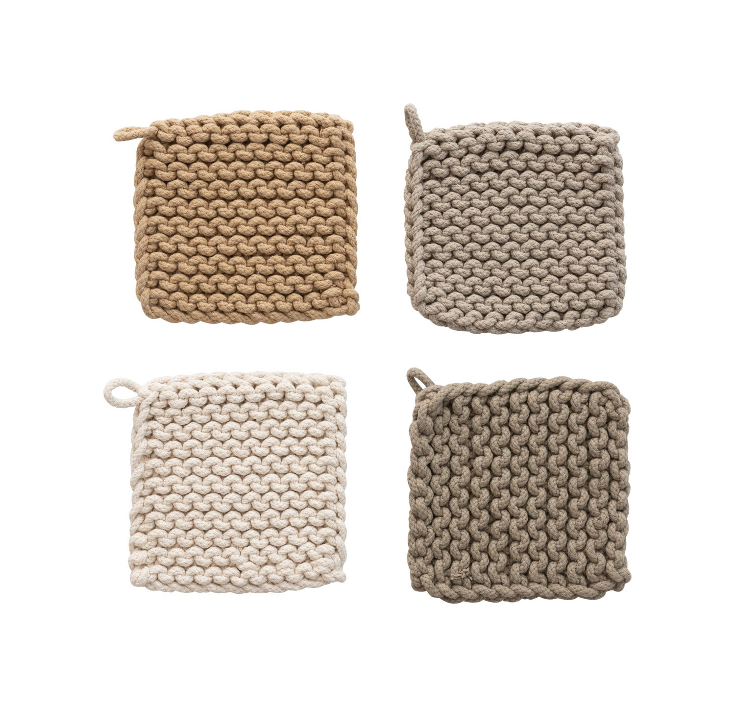 Elodia 2-Piece Crocheted Potholder Set, Beige/Taupe/Gray/White