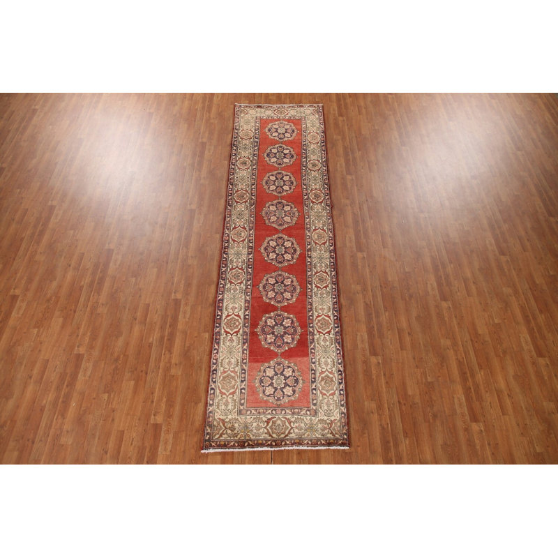 Geometric Wool Traditional Runner Rug 3x13