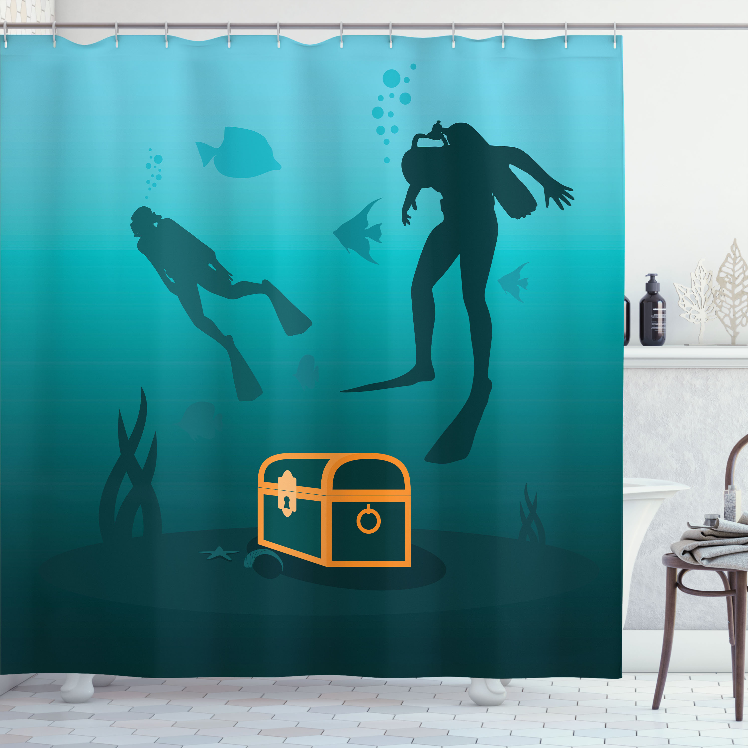 Deep Ocean Ikat Shower Curtain NCU0NXD1398