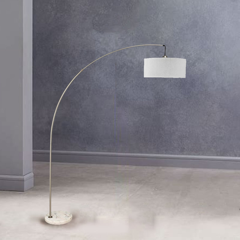86'' Arched Floor Lamp with Outlet, Brushed Steel, White