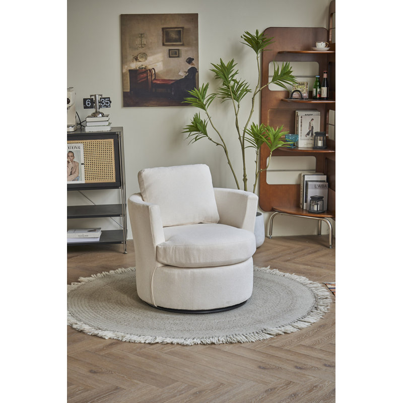 Fauteuil demi-tonneau pivotant, fauteuil d'appoint rond et confortable pour le salon, Polyester beige