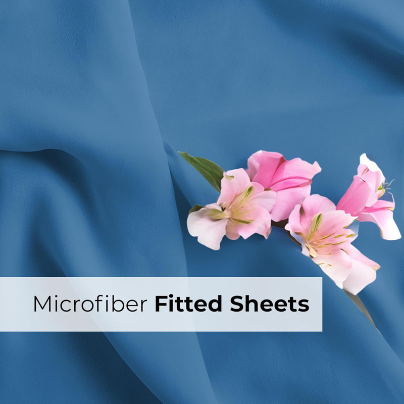 Extra Deep Pocket Fitted Sheet Only, Cooling & Breathable Bed Sheet, Soft, Fits 18–24 Inch Mattress, Denim Blue, Queen