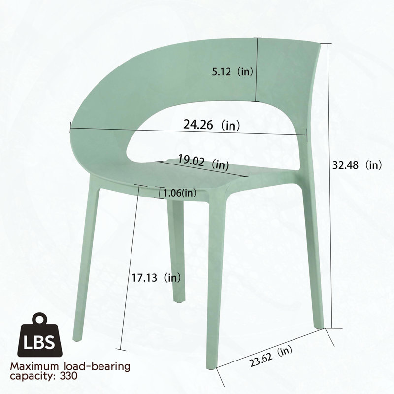 Ensemble de 4 chaises empilables en polypropylène toutes saisons, conception d'une seule pièce, capacité de 330 lb, aucun assemblage requis
