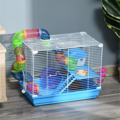 Cage à hamster 18 "à 2 niveaux avec roue et bouteille d'eau, bleu