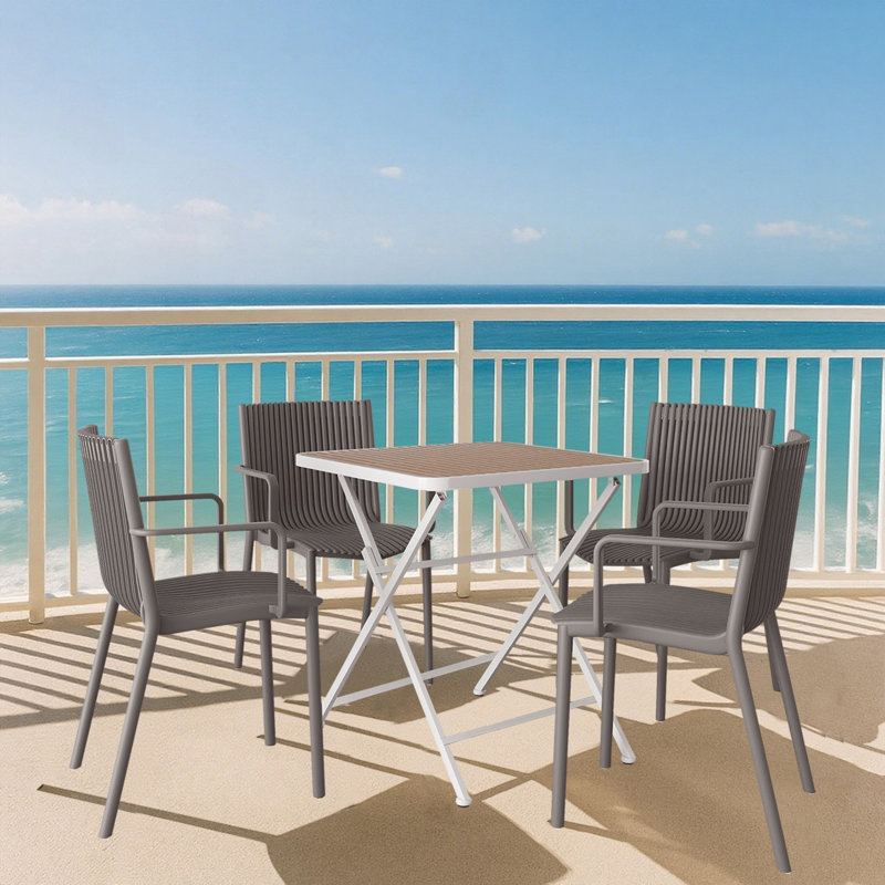 Fauteuil PP empilable Summer-4Pcs gris chaud avec table pliante moderne pour une utilisation intérieure / extérieure - ergonomique et peu encombrante
