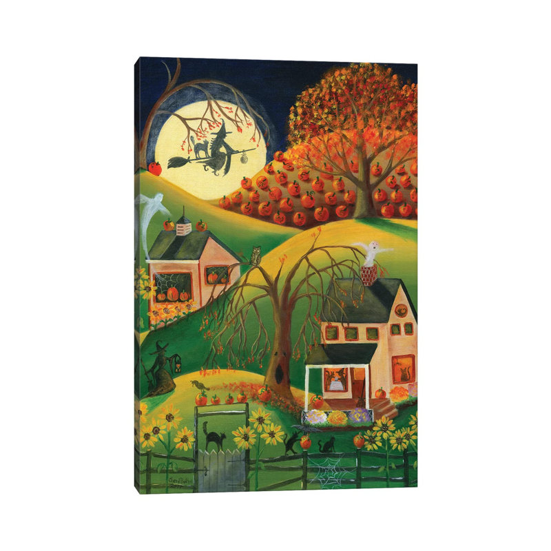 «Halloween Witches House» par Cheryl Bartley - impression d'art graphique, H 12 po x l 8 po x P 0,75 po, Toile tendue