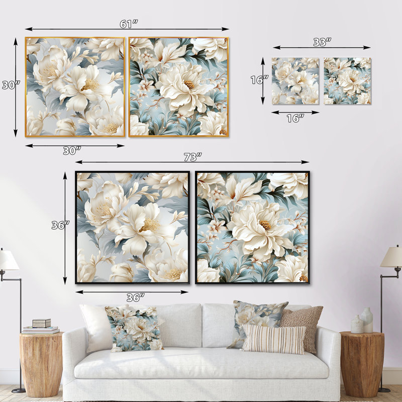 Ethereal rococo à motif victorien de style victorien XXXI - ensemble de collage carré floral de 2, Cadre flottant noir