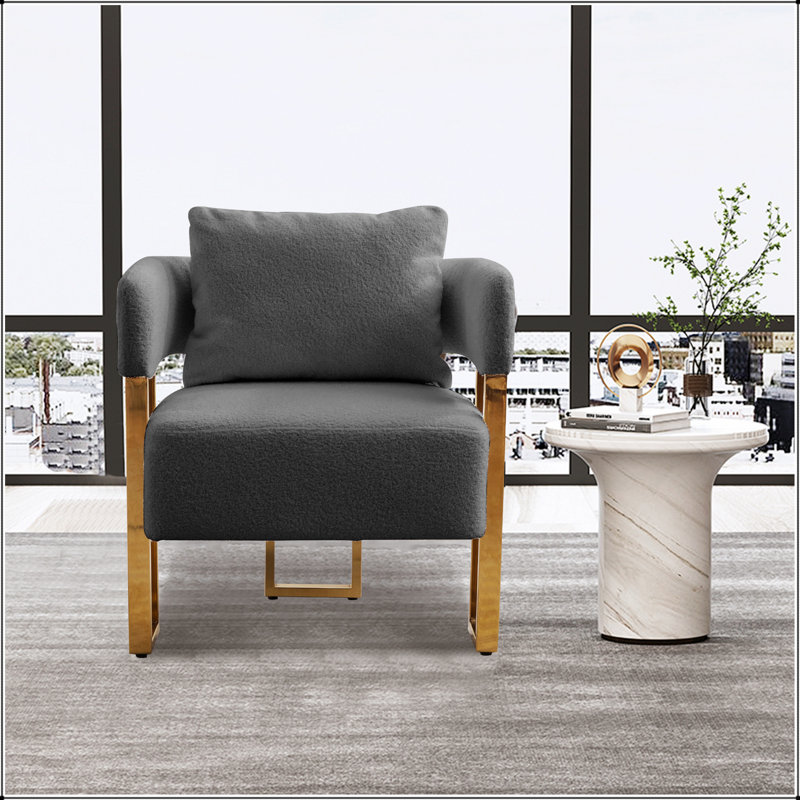 Chaise d'appoint rembourrée en molleton moderne avec pieds en métal doré, parfaite pour le salon et le bureau, Gris