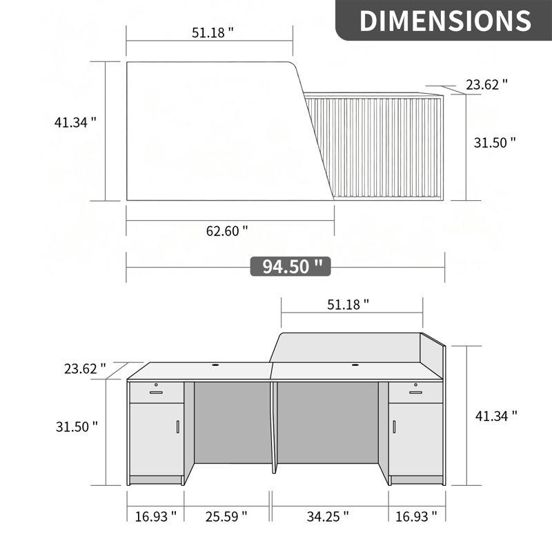 Comptoir de réception moderne moderne avec éclairage à DEL, tiroirs de rangement verrouillables et poste de travail pour hall d'entrée
