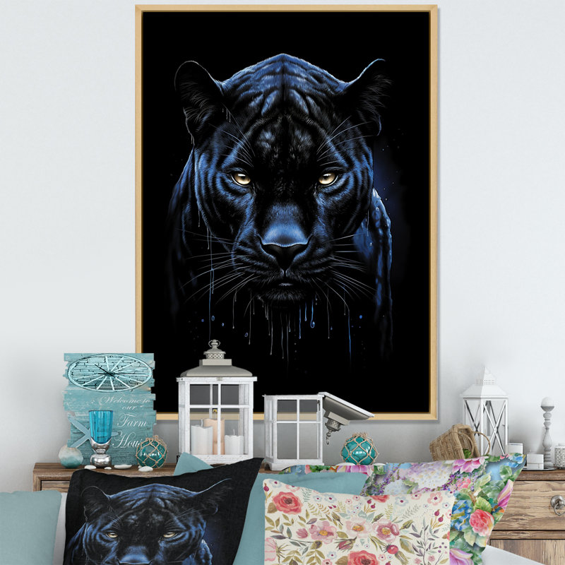 «Black Blue Panther Onyx Majesty Scratch On», reproduction sur toile, Cadre naturel flottant, H 20 po x l 12 po x P 1 po