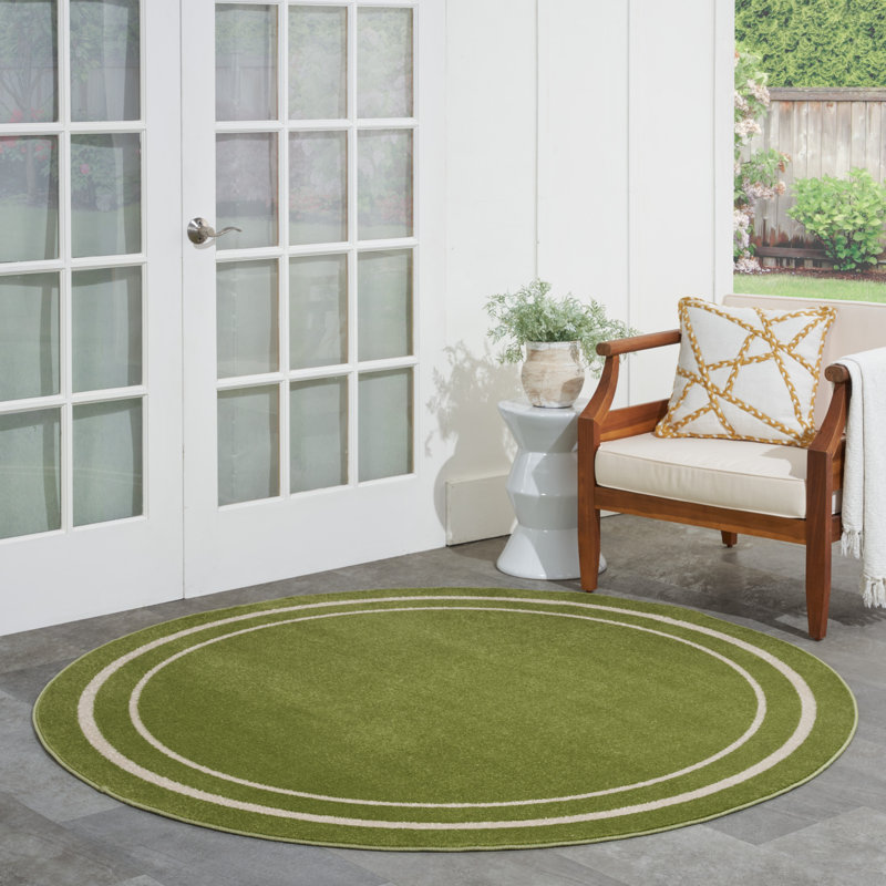 Carbie Abstract Machine Woven Chenille Indoor/Outdoor Area Rug in Green, Round 6'