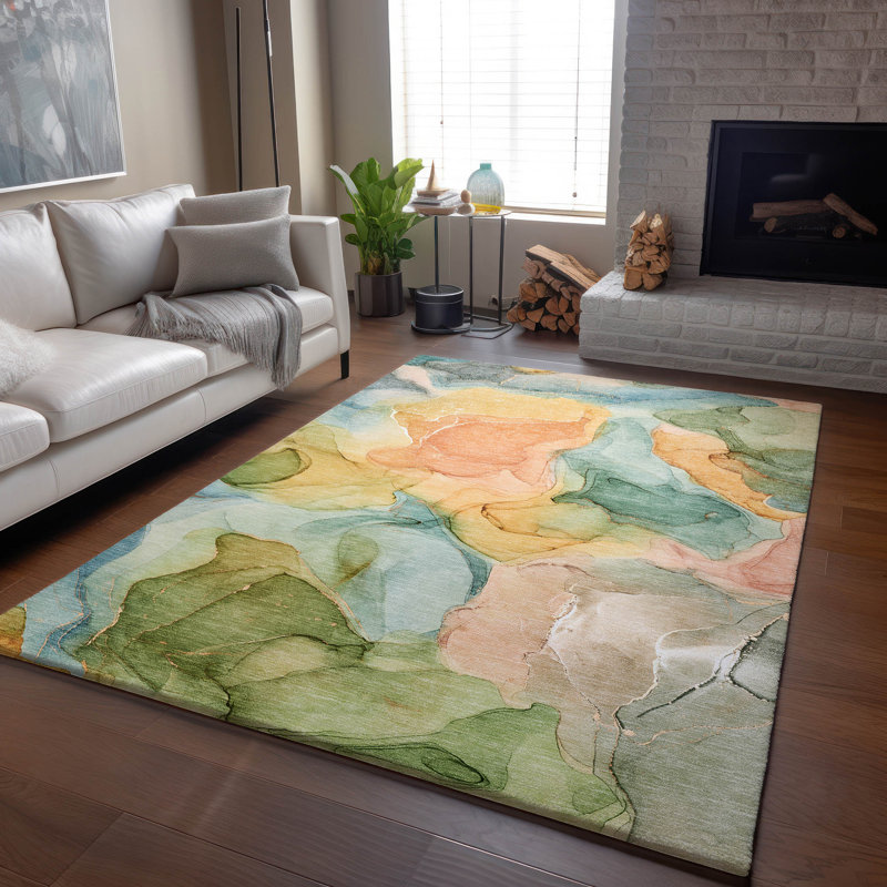 Tapis bleu Cerrito AMF504 lavable à la machine de qualité supérieure Cerrito, Rectangle 8 pi x 10 pi