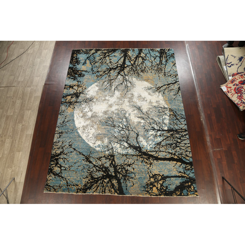Tapis oriental contemporain à teinture végétale noué à la main 9 x 12