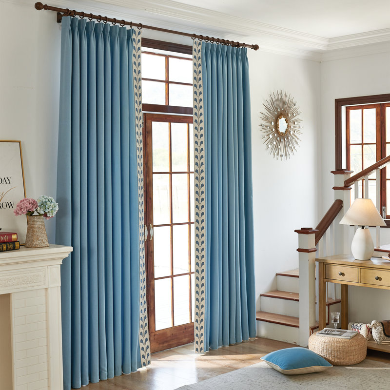 Nora Cotton Blend Room Darkening Curtain Pair, Blue, 45" W x 108" L