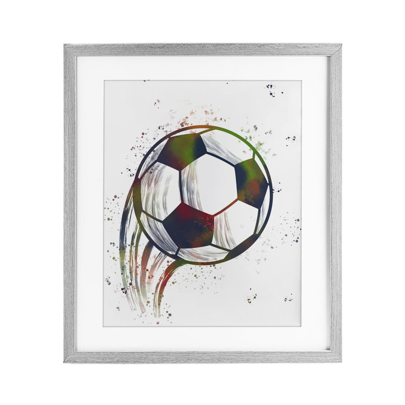 «Splatter Soccer Ball», reproduction encadrée sous verre, conception de Marcus Prime, H 21 po x l 17 po, Cadre de ferme gris