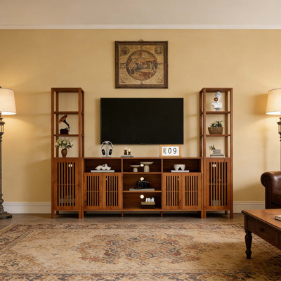 Meuble télé moderne pour téléviseur de 70 po ou moins avec rangement, grand meuble télé avec étagères pour le salon / appartement