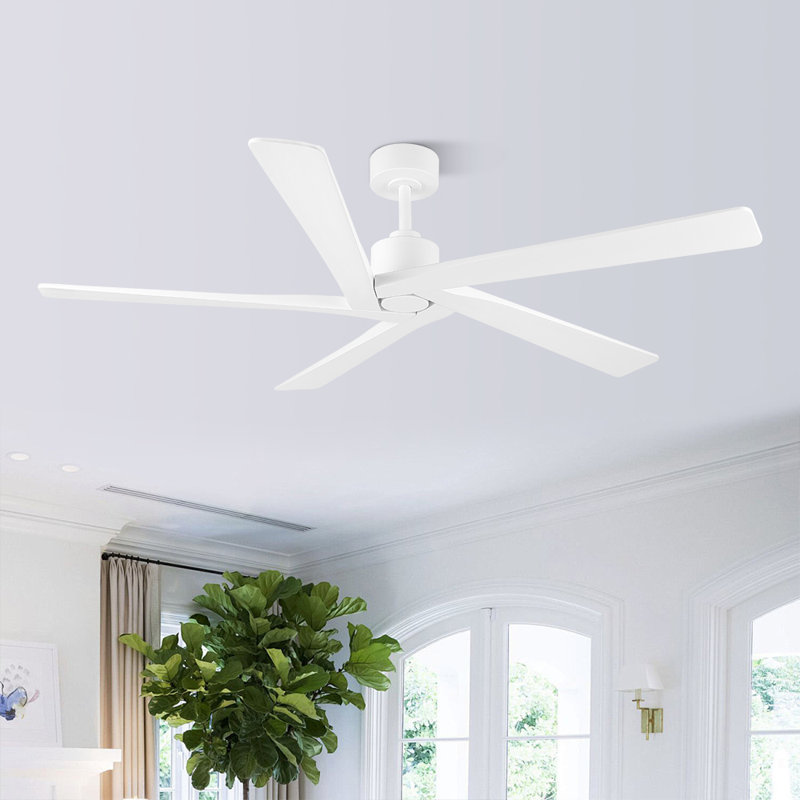 Ventilateur de plafond d'intérieur à 5 pales Baun avec télécommande, 64", Blanc, Blanc