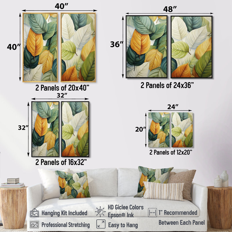 Feuilles vertes et jaunes tranquillité II - art mural traditionnel doré, H 36 po x l 48 po, Toile tendue, Ne s’applique pas