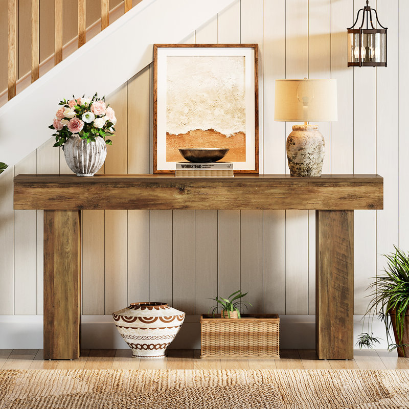 63-Inch Rustic Brown Wooden Console Table with Storage
