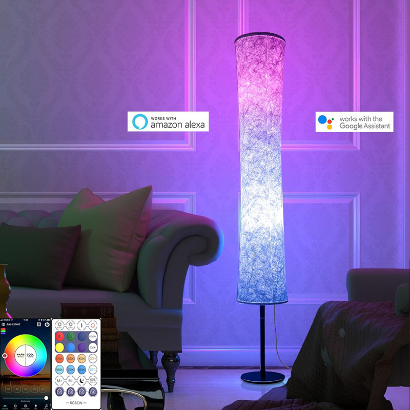 Smart Floor Lamp, Similar To Fabric Shade, 64'' Standing Lamps For Bedroom, APP & Remote, RGBCW 2700K-6500K, 2 X 60W Equivalent, No Hub Required,Compatible With Alexa Google Assistant
