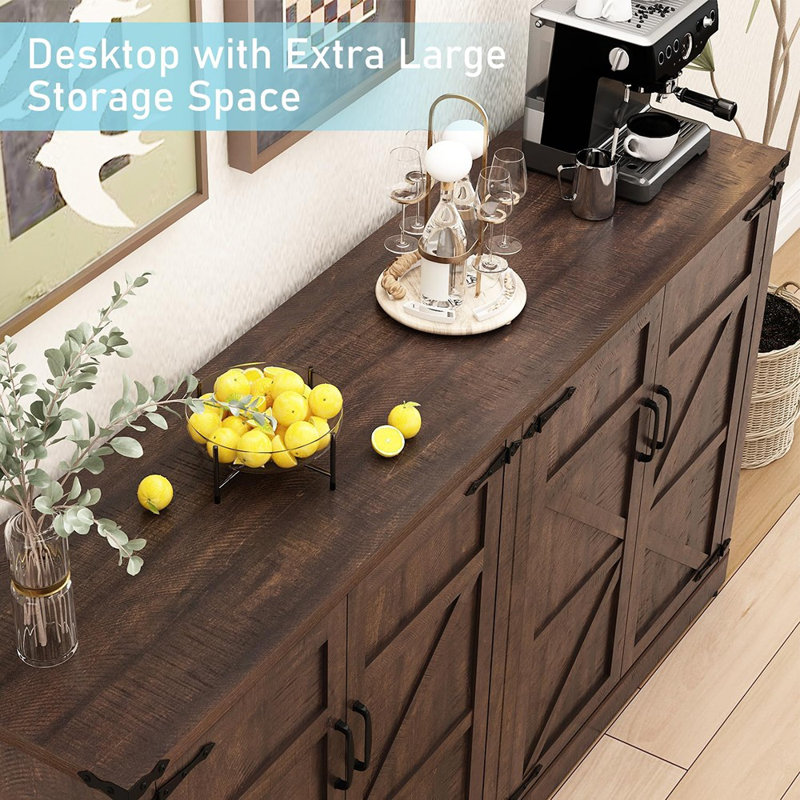 Large Farmhouse Buffet Cabinet With 4 Doors – Brown