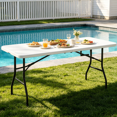 6FT Plastic Folding Table, Portable Picnic Table Outdoor and Indoor, Handle
