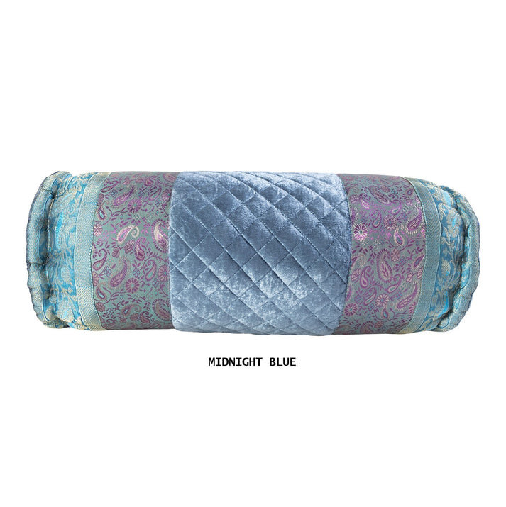 OREILLER VELA VELVET BOLSTER, Motif floral bleu