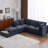 Blue 90" Sectional With Movable & Coffee Table. Hidden Charging Socket, Padded Delight, Long-Lasting Beauty Increase U-Shaped , Blue. Facility, Comfortable Cushions, Seating-2096332116