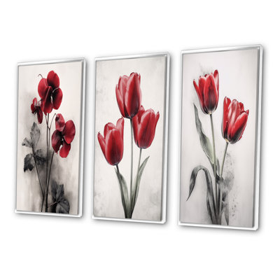 «Red Violets Dreamer», 3 pièces sur toile