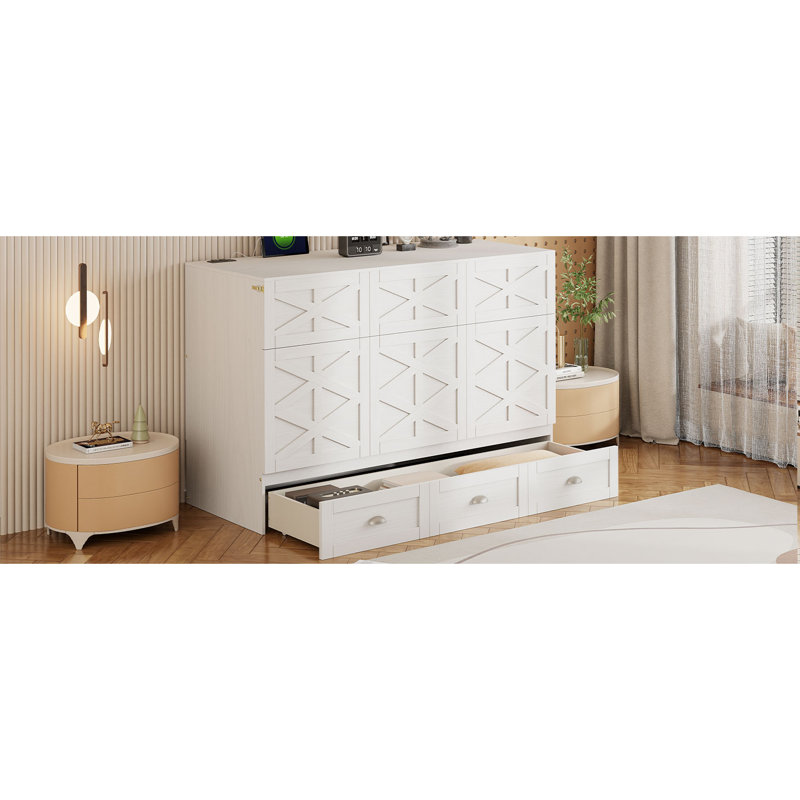 Lit escamotable double avec grands tiroirs, Blanc