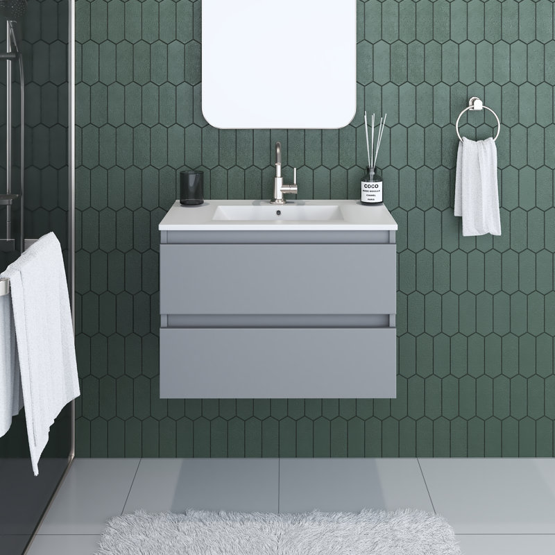 Salt 30'' Single Bathroom Vanity with Ceramic Top, Gray