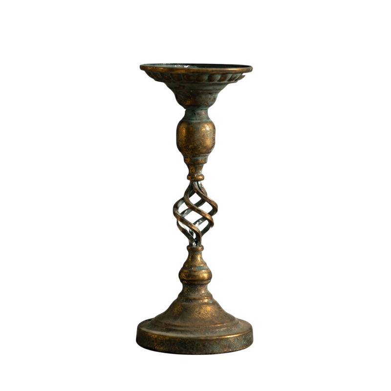 Porte-chandelle en fer torsadé, pilier en bronze antique et support de chandelle conique pour table de salle à manger et manteau de cheminée