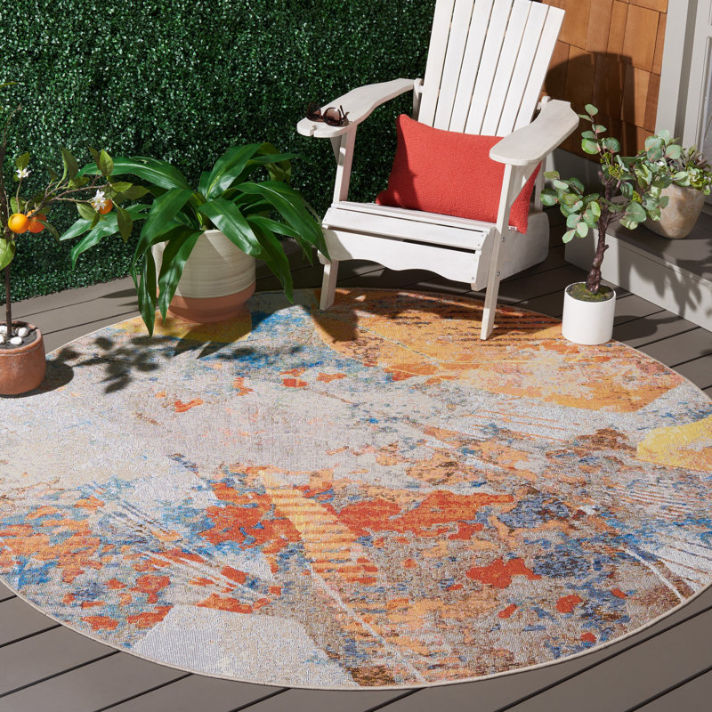Tapis d'intérieur / extérieur à motif abstrait 500 Barbados, Rond 6 pi 6 po