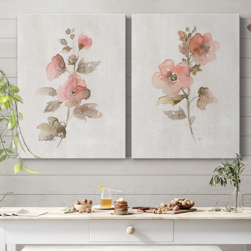 «Blush Sweetly I», ensemble de 2 reproductions d'art, Pas de tapis, H 32 po x l 48 po x P 1 po, Toile tendue