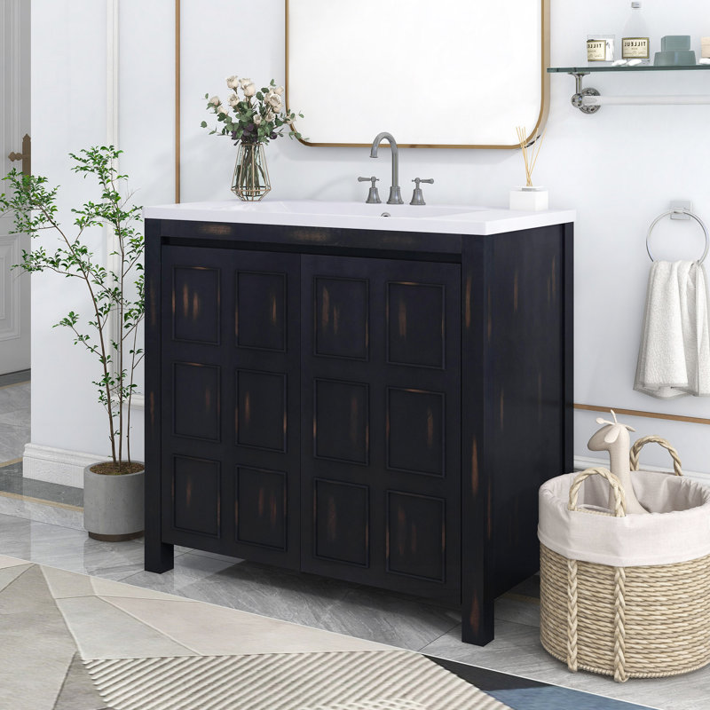 Organisateur de meuble-lavabo de salle de bain avec lavabo, ensemble d'armoire combinée, armoire de rangement pour salle de bain, espresso rétro