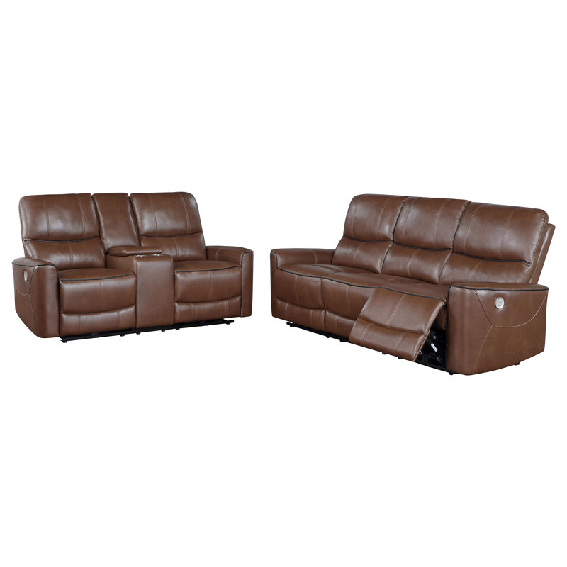 Ensemble de canapés inclinables électriques 2 pièces Tiffanee brun selle, Brun, 2 Pieces: Sofa, Loveseat