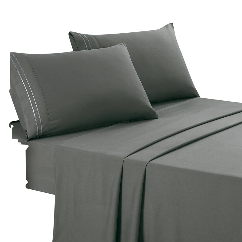 Ensemble de draps en microfibre Jcrown, Gris, Ensemble de draps pour lit simple avec deux taies 