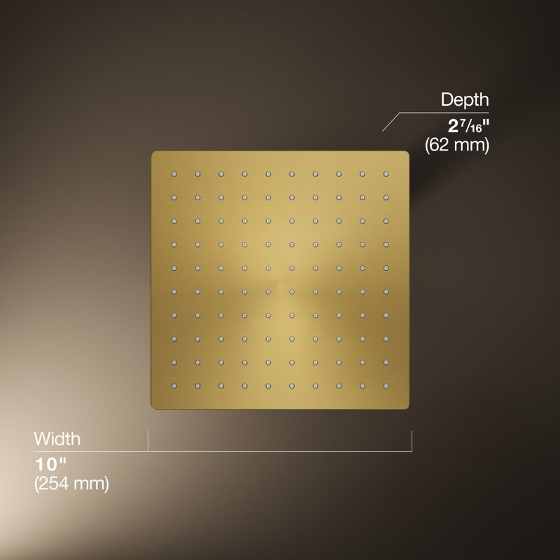 Honesty 10" Single-Function Wall or Ceiling-Mount Square Rainhead, Square Rain Showerhead 2.5 GPM