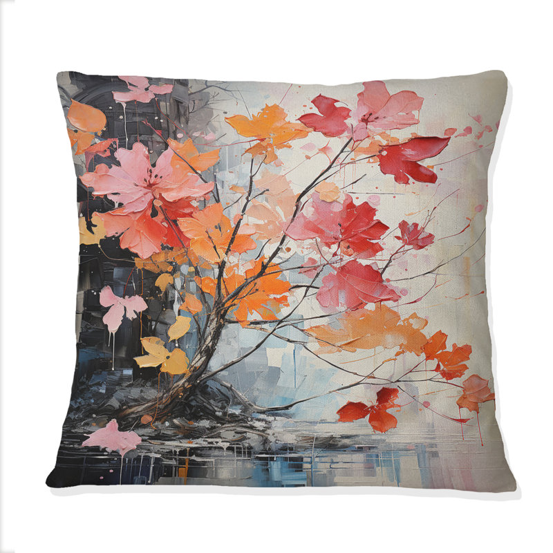 Coral Grey Maple Tree Maple Serenade - Tree Maple Printed Throw Pillow