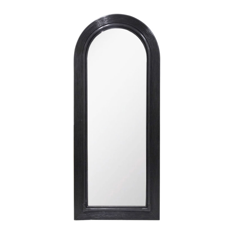 Miroir de plancher en rotin 70 po, Noir