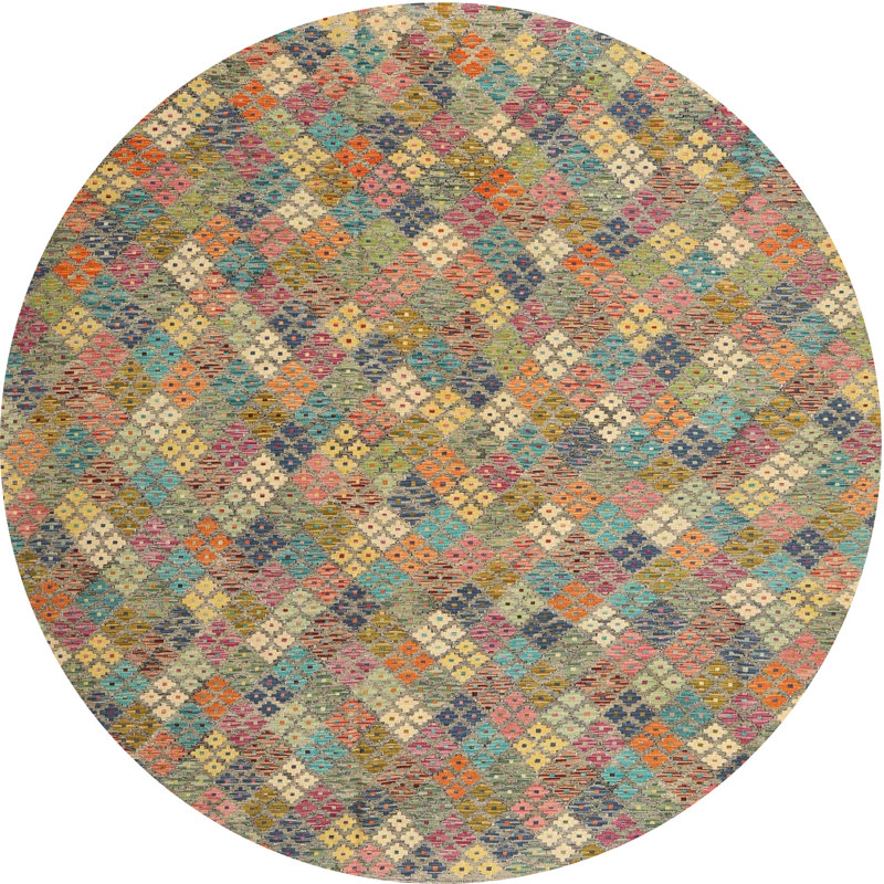 Tapis abstrait beige / brun / bleu, Rond 7 pi