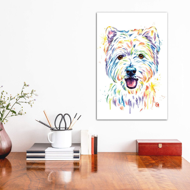 Westie par Lisa Whitehouse - impression d'art graphique, Toile tendue, Pas de tapis, H 12 po x l 8 po x P 0,75 po