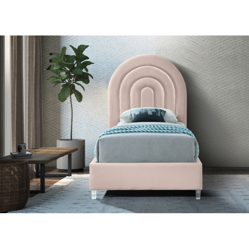 Barthel Upholstered Platform Bed, Pink Velvet, Twin