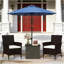 Table basse d'extérieur pour patio, table d'appoint en osier avec trou pour parasol