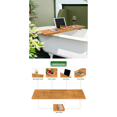 Table-plateau de baignoire en teck, planche de bain en bois avec support à vin et iPad pour baignoire