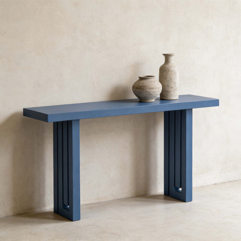 Modern Minimalist Console Table With Slatted Double-Pillar Legs, 59" Long Entryway Table For Hallway, Living Room & Foyer (Vibrant Blue Finish)