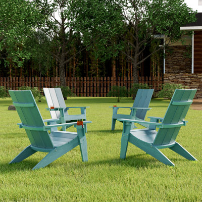 Aurra Modern All Weather Outdoor HIPS Plastic Adirondack Chairs with Cup Holder, Oversize Fire pit Chairs by Highland Dunes