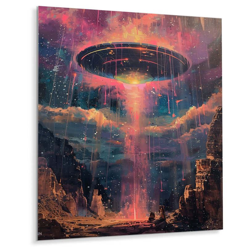 Rose et bleu interstellaire Ufos II - impression d'art mural Ufos, H 30 po x l 40 po, Sans cadre, métal